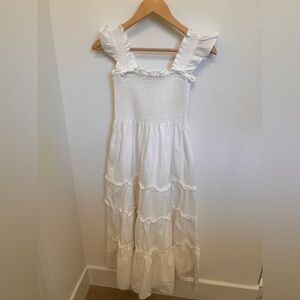 CAARA women’s Calypso tiered maxi dress with flocked Polka Dot design.